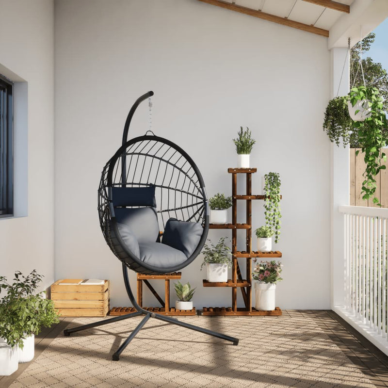 Afbeelding laden in galerijviewer, Vidaxl hangstoel met standaard rattan en staal lichtgrijs
