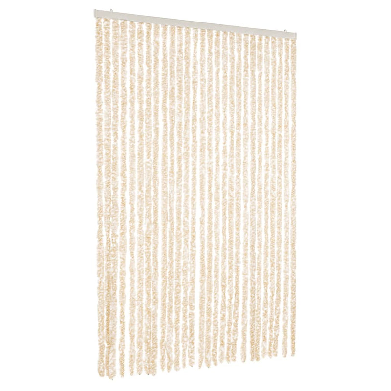 Afbeelding laden in galerijviewer, Vidaxl vliegengordijn 118x220 cm chenille beige en wit
