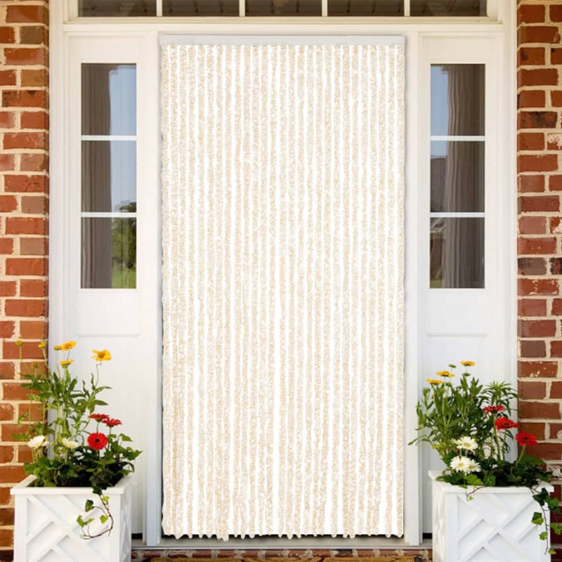 Afbeelding laden in galerijviewer, Vidaxl vliegengordijn 118x220 cm chenille beige en wit
