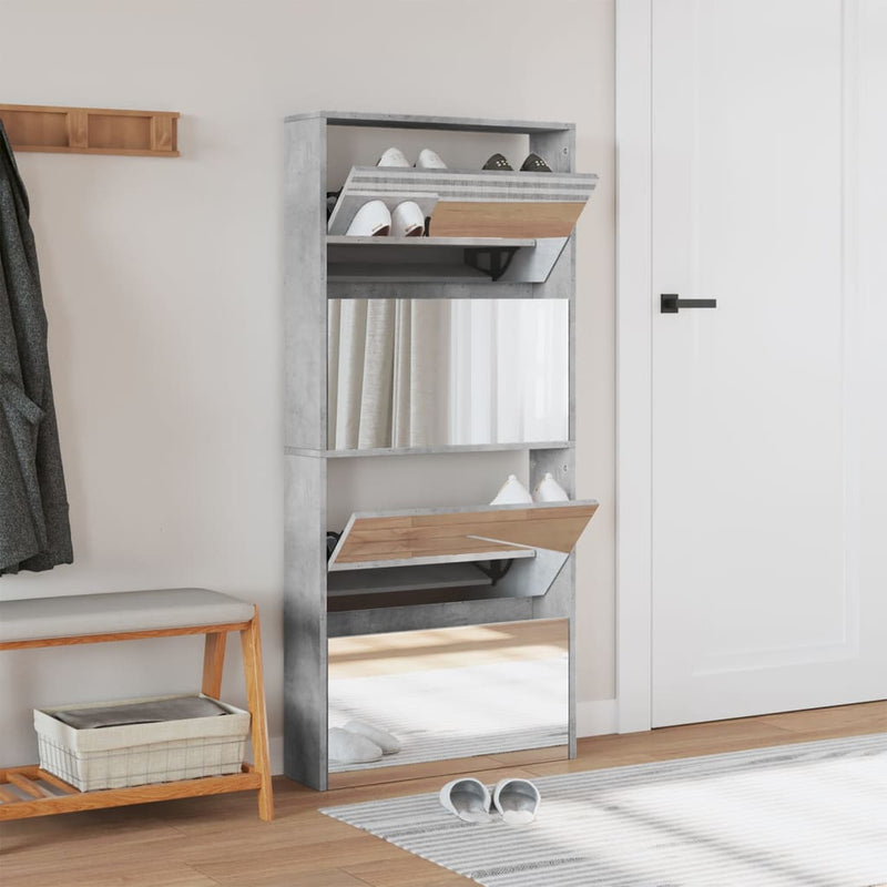 Afbeelding laden in galerijviewer, VidaXL Schoenenkast met spiegel 4-laags 63x17x134 cm betongrijs

