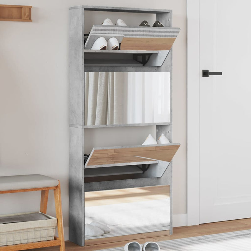 Afbeelding laden in galerijviewer, VidaXL Schoenenkast met spiegel 4-laags 63x17x134 cm betongrijs
