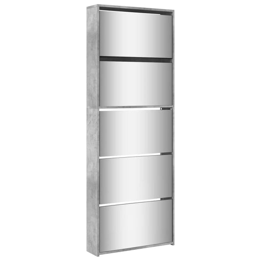 VidaXL Schoenenkast met spiegel 5-laags 63x17x169,5 cm betongrijs