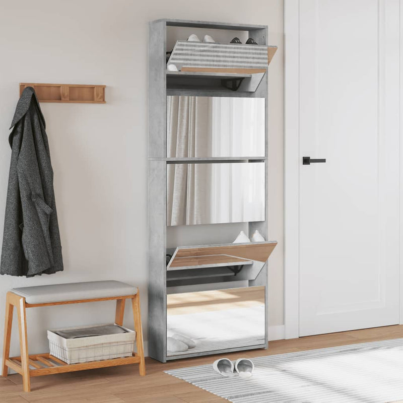 Afbeelding laden in galerijviewer, VidaXL Schoenenkast met spiegel 5-laags 63x17x169,5 cm betongrijs
