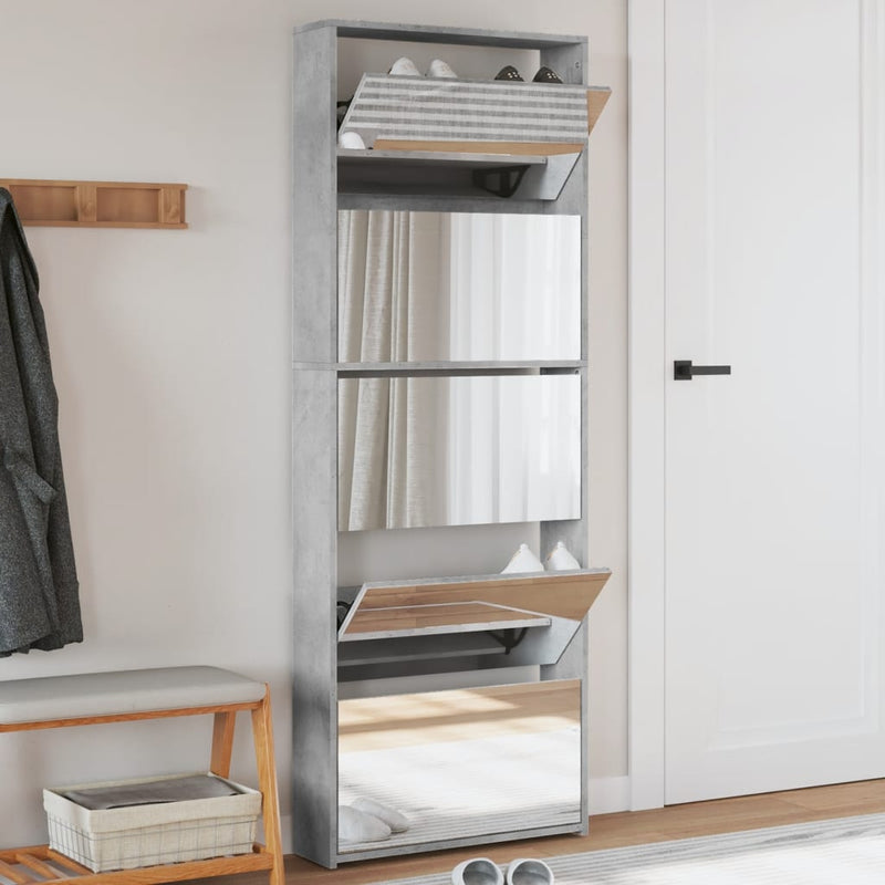Afbeelding laden in galerijviewer, VidaXL Schoenenkast met spiegel 5-laags 63x17x169,5 cm betongrijs
