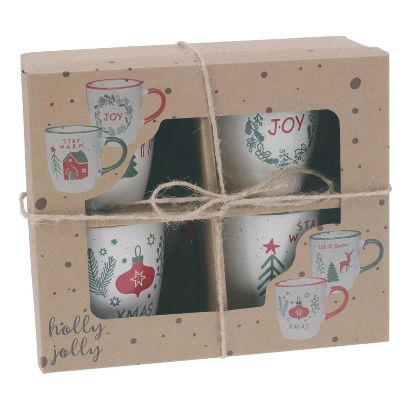 Afbeelding laden in galerijviewer, Home styling kerstbeker aardewerk set a 4 200ml
