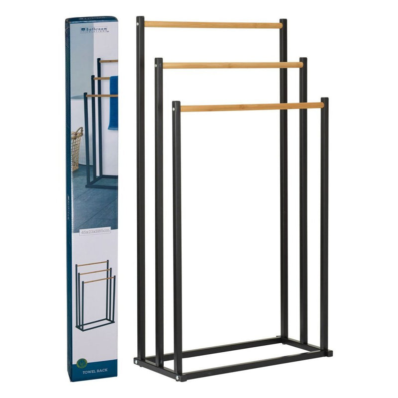 Afbeelding laden in galerijviewer, Bathroom solutions handdoekrek 45x23x85 cm metaal bamboe zwart
