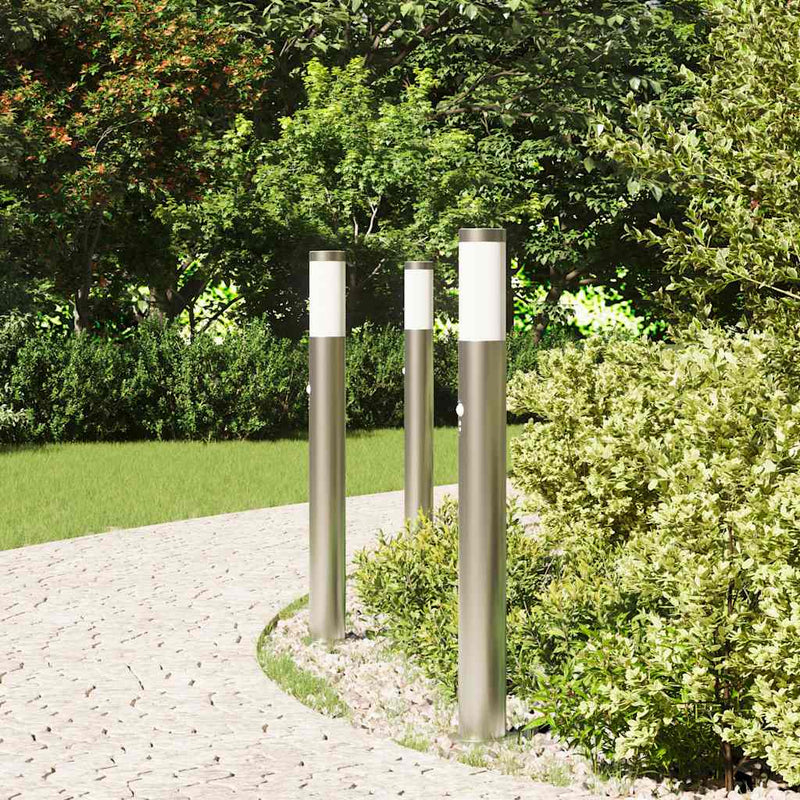 Afbeelding laden in galerijviewer, Vidaxl bolderverlichting met sensor 3 stuks 80 cm rvs ip44
