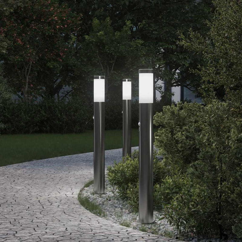 Afbeelding laden in galerijviewer, Vidaxl bolderverlichting met sensor 3 stuks 80 cm rvs ip44
