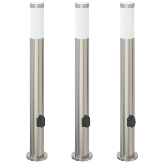 Vidaxl bolderverlichting met stopcontact 3 stuks 80 cm roestvrij staal ip44
