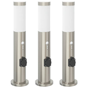 Vidaxl bolderverlichting met sensor en stopcontact 3 stuks 50 cm roestvrij staal ip44