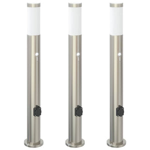 Vidaxl bolderverlichting met sensor en stopcontact 3 stuks 80 cm roestvrij staal ip44