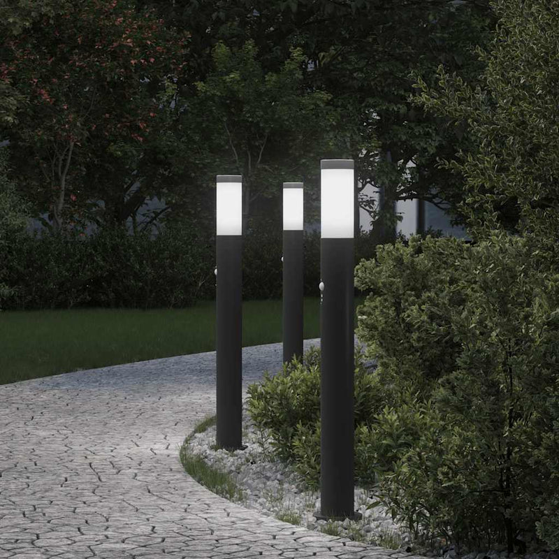 Afbeelding laden in galerijviewer, Vidaxl bolderverlichting met sensor 3 stuks 80 cm rvs ip44
