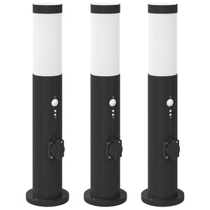 Vidaxl bolderverlichting met sensor en stopcontact 3 stuks 50 cm roestvrij staal ip44