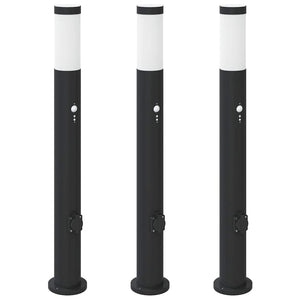 Vidaxl bolderverlichting met sensor en stopcontact 3 stuks 80 cm roestvrij staal ip44