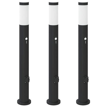 Vidaxl bolderverlichting met sensor en stopcontact 3 stuks 80 cm roestvrij staal ip44