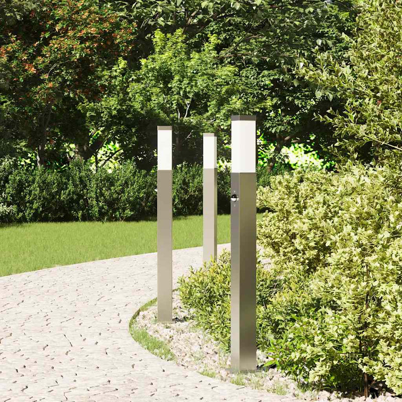 Afbeelding laden in galerijviewer, Vidaxl bolderverlichting met sensor 3 stuks 80 cm rvs ip44
