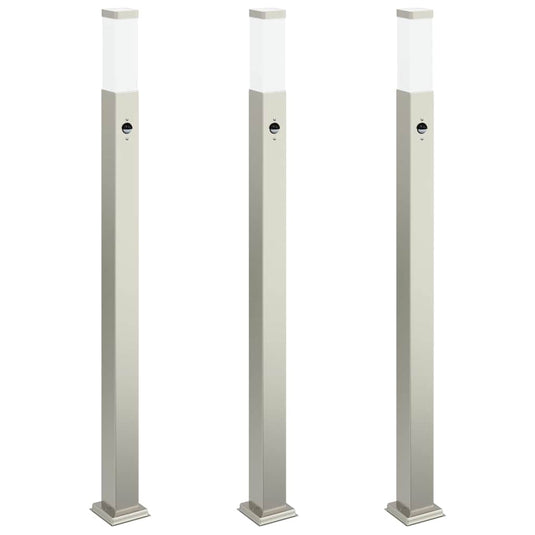 Vidaxl bolderverlichting met sensor 3 stuks 110 cm rvs ip44