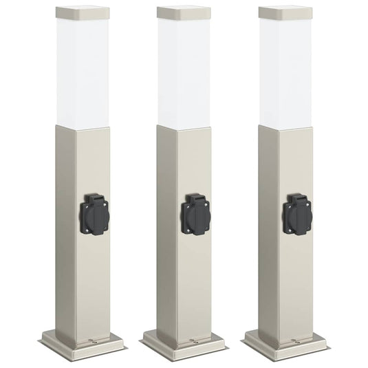 Vidaxl bolderverlichting met stopcontact 3 stuks 50 cm rvs ip44