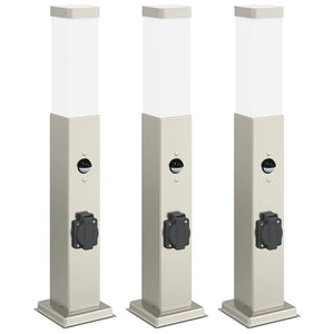 Vidaxl bolderverlichting met sensor en stopcontact 3 stuks 50 cm roestvrij staal ip44