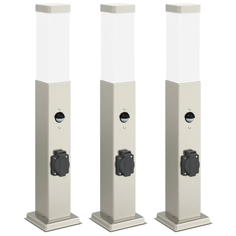 Afbeelding laden in galerijviewer, Vidaxl bolderverlichting met sensor en stopcontact 3 stuks 50 cm roestvrij staal ip44
