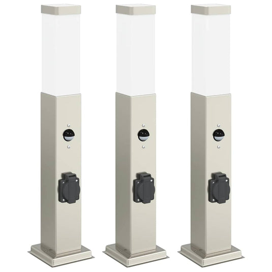 Vidaxl bolderverlichting met sensor en stopcontact 3 stuks 50 cm roestvrij staal ip44