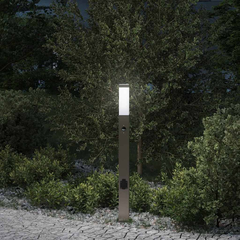 Afbeelding laden in galerijviewer, Vidaxl bolderarmatuur met sensor en stopcontact 80 cm roestvrij staal ip44
