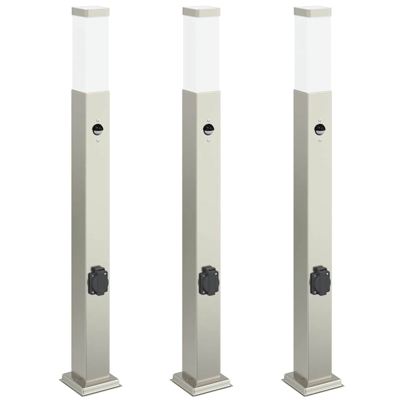 Afbeelding laden in galerijviewer, Vidaxl bolderverlichting met sensor en stopcontact 3 stuks 80 cm roestvrij staal ip44
