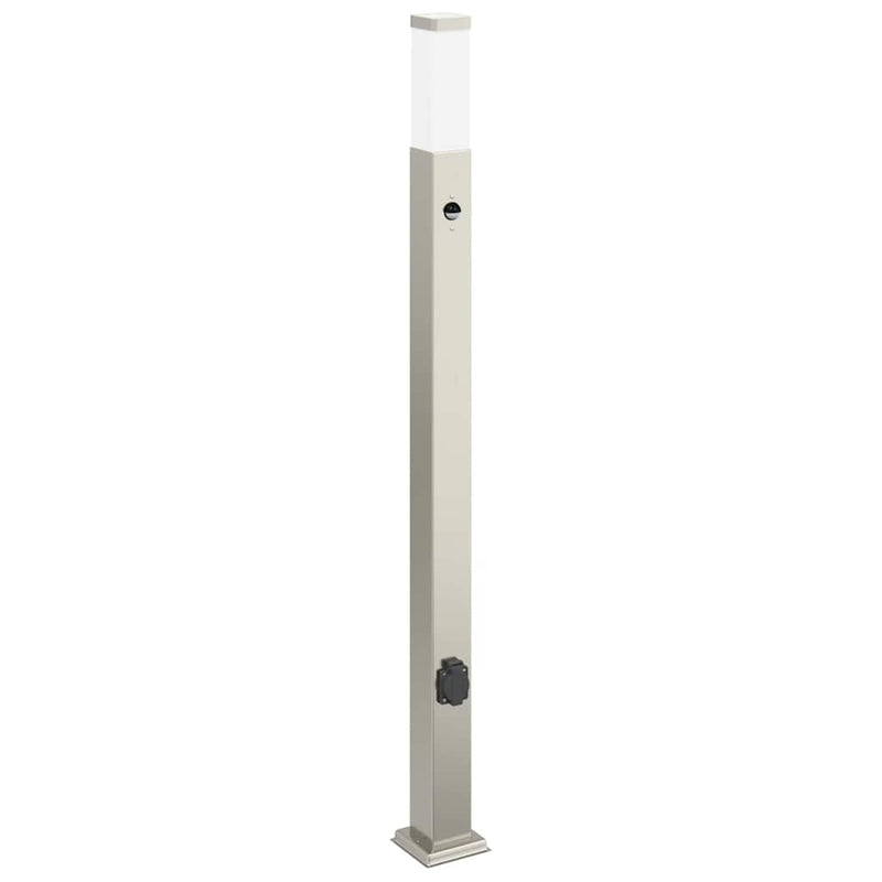 Afbeelding laden in galerijviewer, Vidaxl bolderarmatuur met sensor en stopcontact 110 cm roestvrij staal ip44
