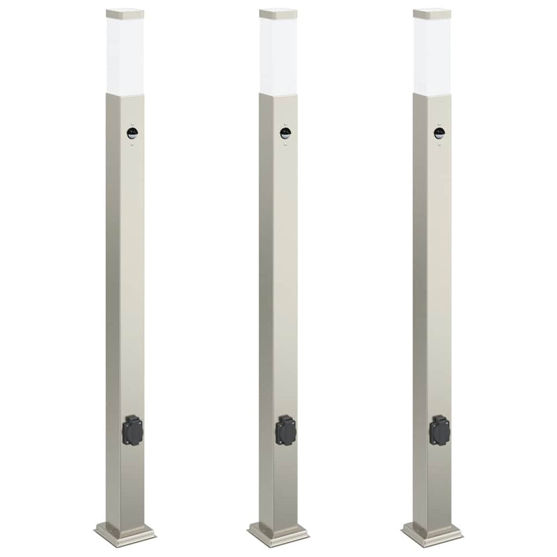 Afbeelding laden in galerijviewer, Vidaxl bolderverlichting met sensor en stopcontact 3 stuks 110 cm roestvrij staal ip44
