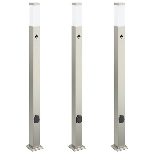 Vidaxl bolderverlichting met sensor en stopcontact 3 stuks 110 cm roestvrij staal ip44