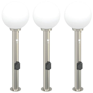 Vidaxl bolderverlichting met sensor en stopcontact 3 stuks 80 cm roestvrij staal ip44