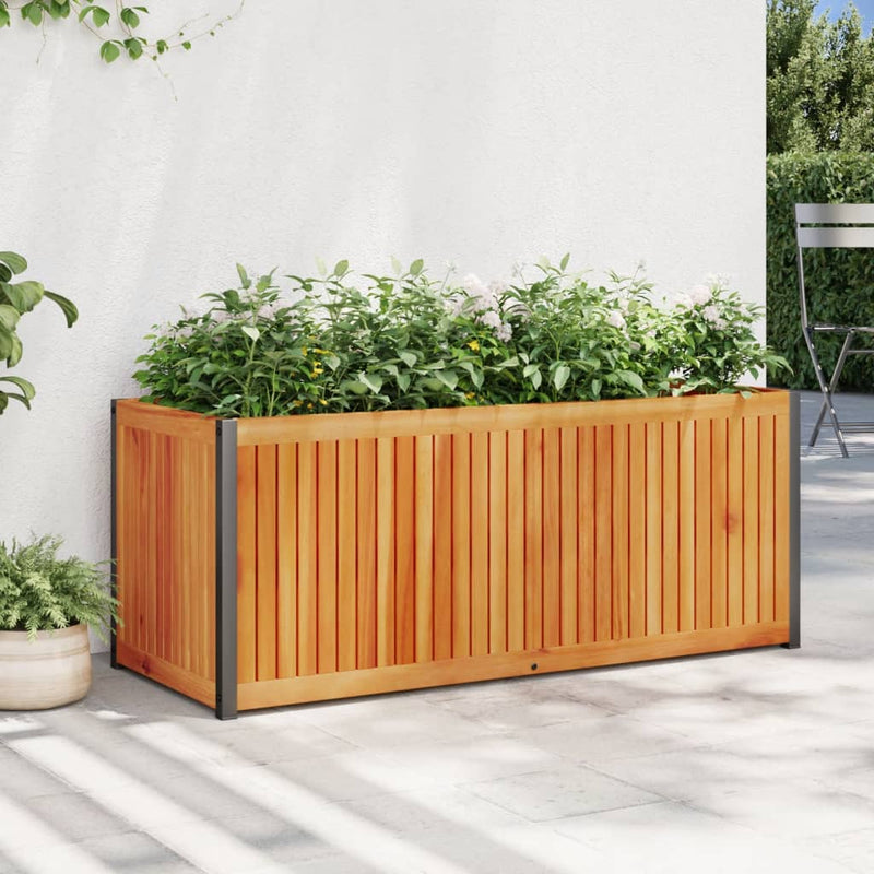 Afbeelding laden in galerijviewer, Vidaxl plantenbak 110x45x44 cm massief acaciahout en staal
