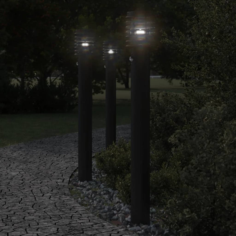 Afbeelding laden in galerijviewer, Vidaxl vloerlamp voor buiten met sensor 110 cm roestvrijstaal zwart
