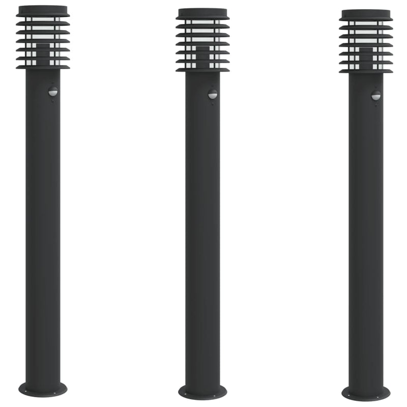 Afbeelding laden in galerijviewer, Vidaxl buitenvloerlampen 3 st met sensors 110 cm roestvrijstaal zwart
