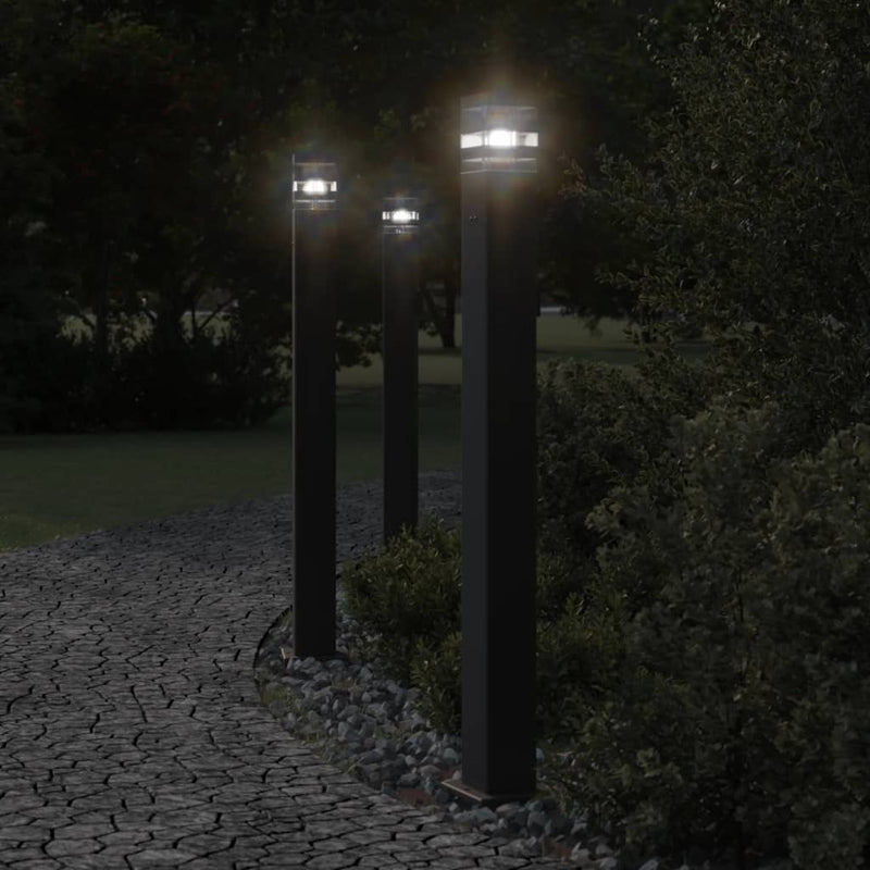Afbeelding laden in galerijviewer, Vidaxl buitenvloerlampen 3 st met stopcontact 110 cm aluminium zwart
