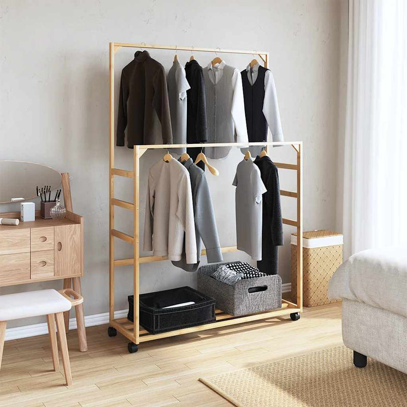Afbeelding laden in galerijviewer, Vidaxl kledingrek met schappen en wielen 90x35x155 cm bamboe
