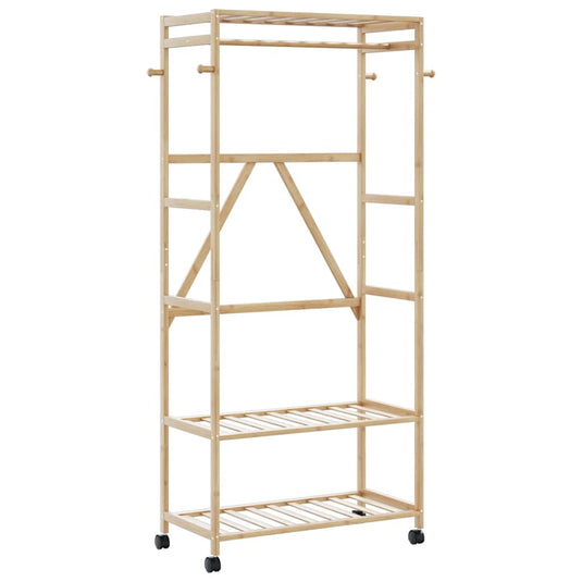 Vidaxl kledingrek met schappen en wielen 90x40x179,5 cm bamboe