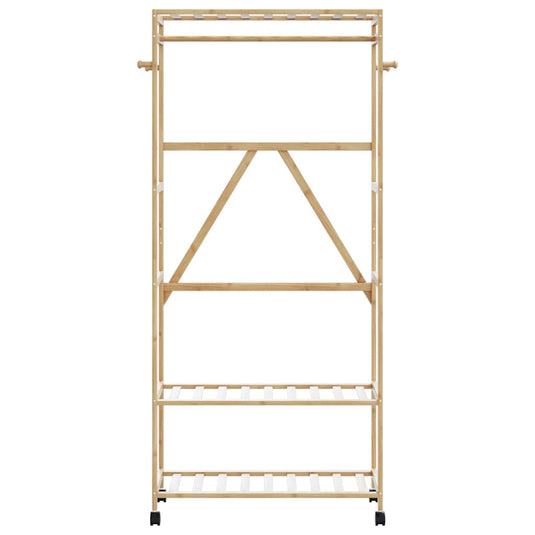 Vidaxl kledingrek met schappen en wielen 90x40x179,5 cm bamboe