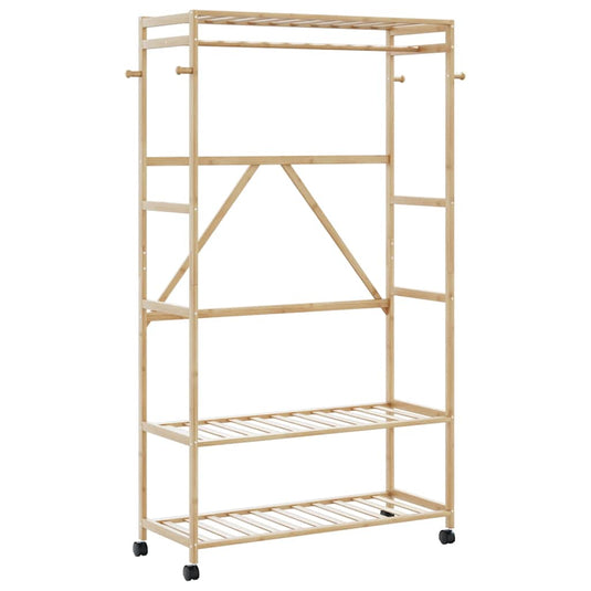Vidaxl kledingrek met schappen en wielen 110x40x180 cm bamboe