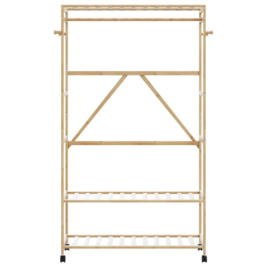 Vidaxl kledingrek met schappen en wielen 110x40x180 cm bamboe