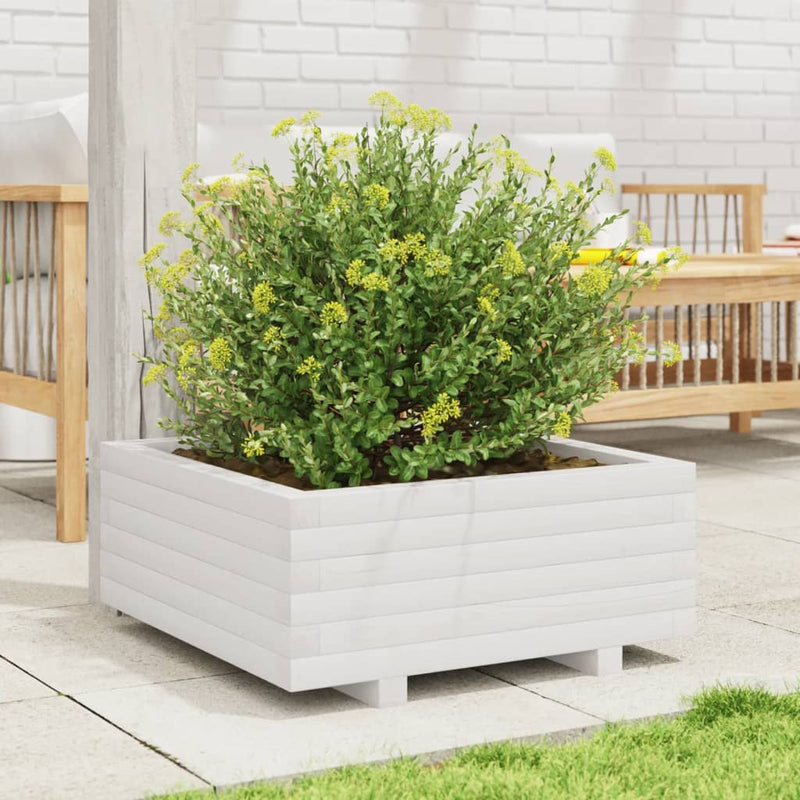 Afbeelding laden in galerijviewer, Vidaxl plantenbak 60x60x26,5 cm massief grenenhout wit
