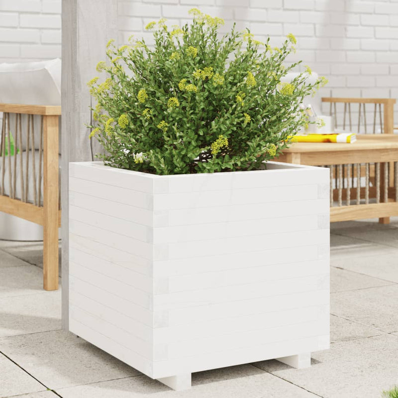 Afbeelding laden in galerijviewer, Vidaxl plantenbak 60x60x49,5 cm massief grenenhout wit
