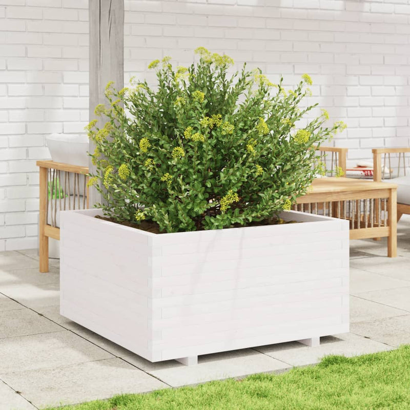 Afbeelding laden in galerijviewer, VidaXL Plantenbak 90x90x49,5 cm massief grenenhout wit
