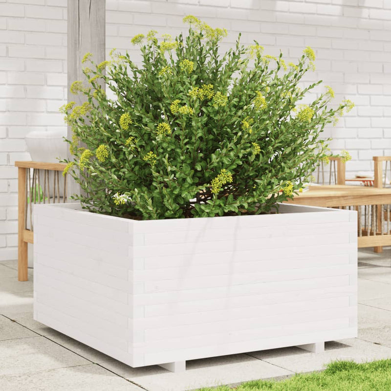 Afbeelding laden in galerijviewer, VidaXL Plantenbak 90x90x49,5 cm massief grenenhout wit
