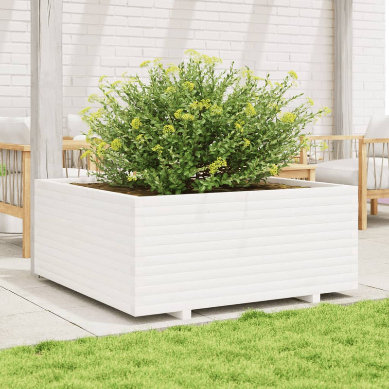 Afbeelding laden in galerijviewer, VidaXL Plantenbak 110x110x49,5 cm massief grenenhout wit
