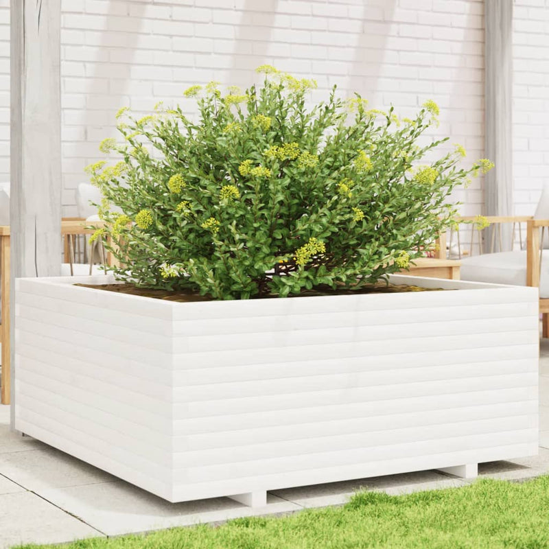 Afbeelding laden in galerijviewer, VidaXL Plantenbak 110x110x49,5 cm massief grenenhout wit
