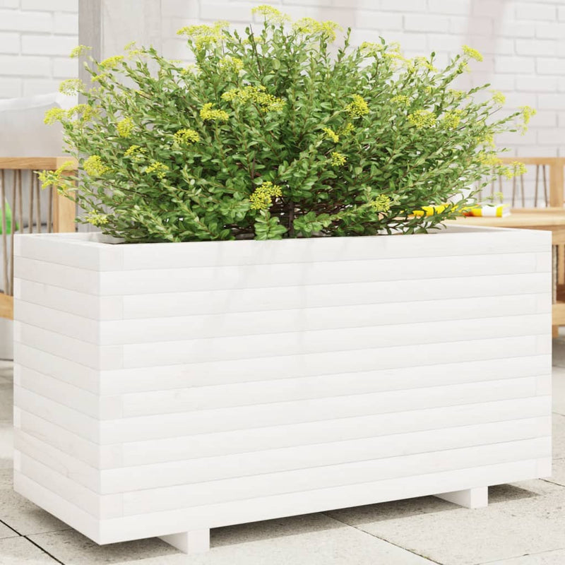 Afbeelding laden in galerijviewer, Vidaxl plantenbak 90x40x49,5 cm massief grenenhout wit
