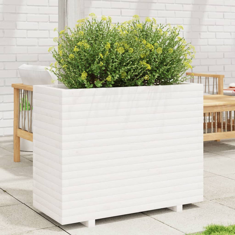 Afbeelding laden in galerijviewer, VidaXL Plantenbak 90x40x72,5 cm massief grenenhout wit

