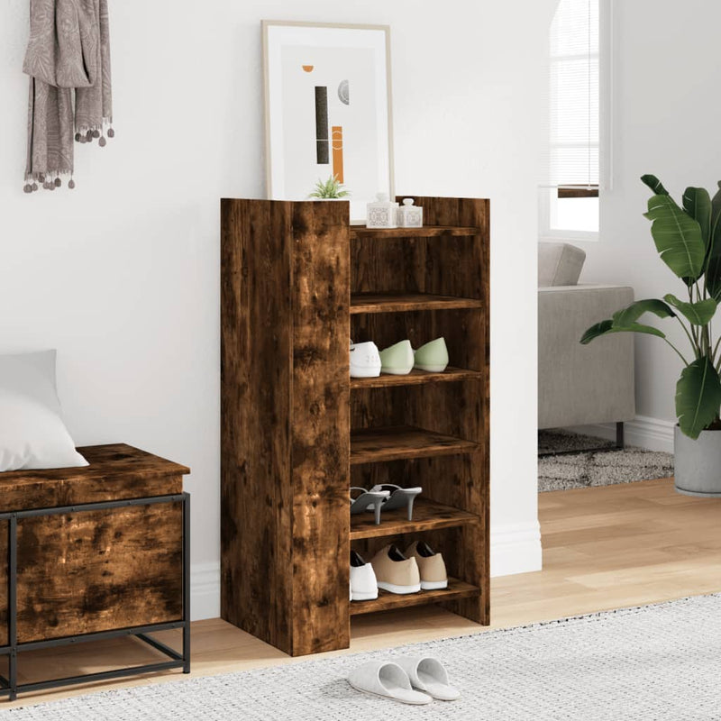 Afbeelding laden in galerijviewer, Vidaxl schoenenkast 52x37,5x100 cm bewerkt hout gerookt eikenkleurig
