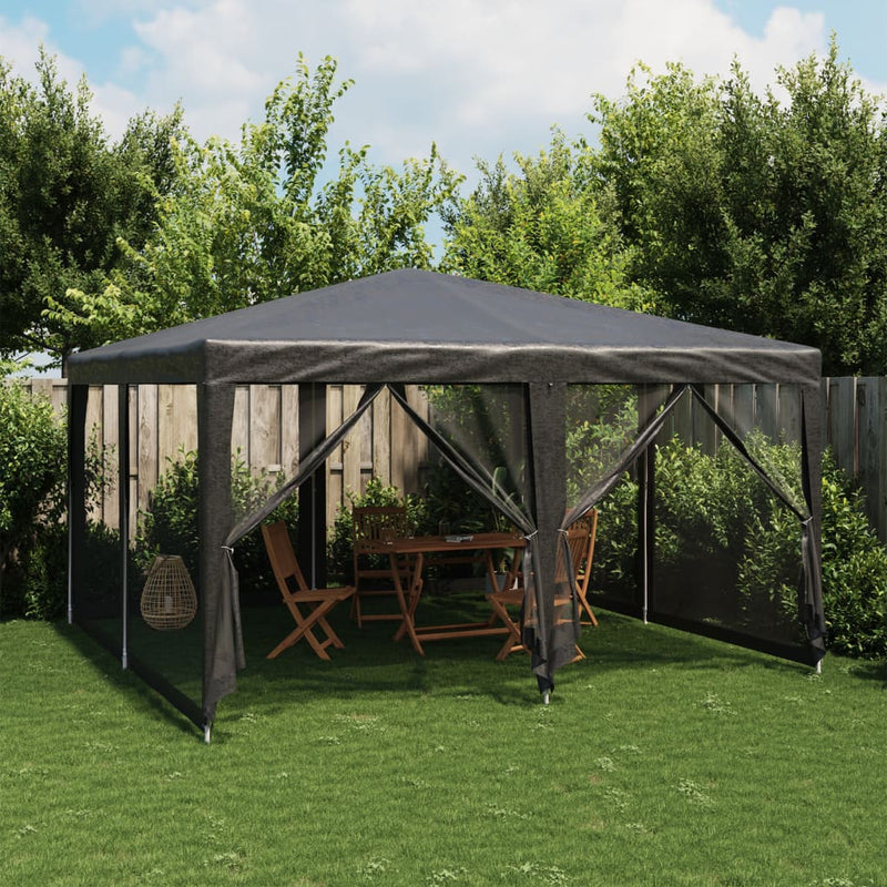 Afbeelding laden in galerijviewer, Vidaxl partytent met 8 mesh zijwanden 4x4 m hdpe antracietkleurig
